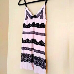Victoria's Secret Blush Pink Modal and Black Lace Babydoll Nightie Slip NWOT